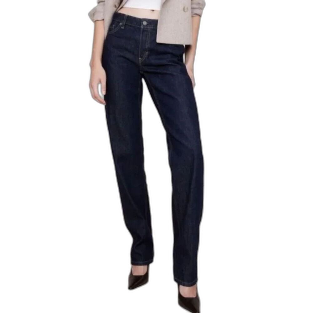 NWT Banana Republic Dark Wash Low Rise Straight Leg Button Fly Jeans Sz 26